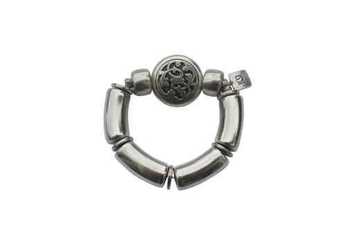 bracelett Ø55mm, with silver curves 15x34mm, silver hoops 17x12mm and silver ornamented medaillon 32mm